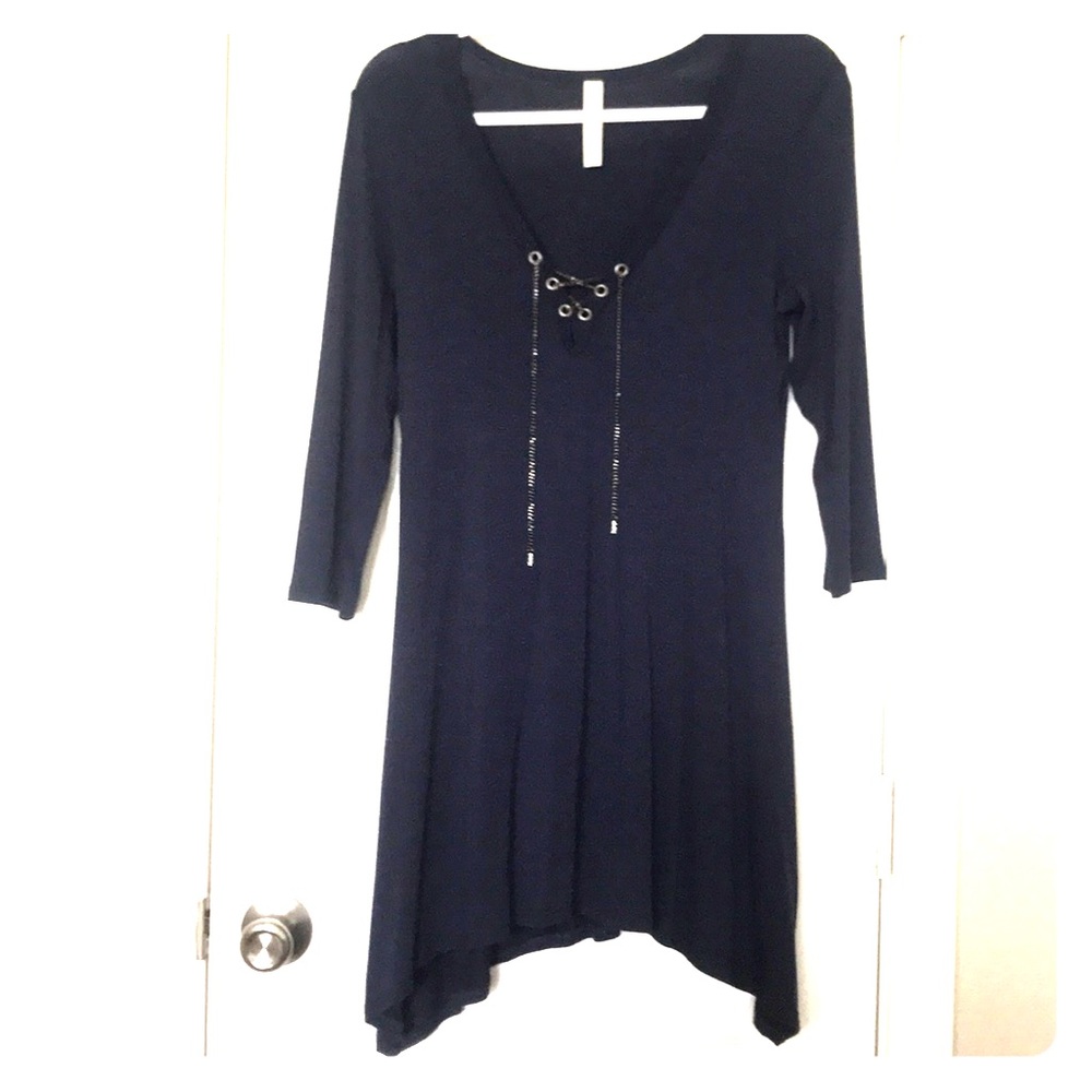 Navy T-shirt Dress w/ Chain Adornment